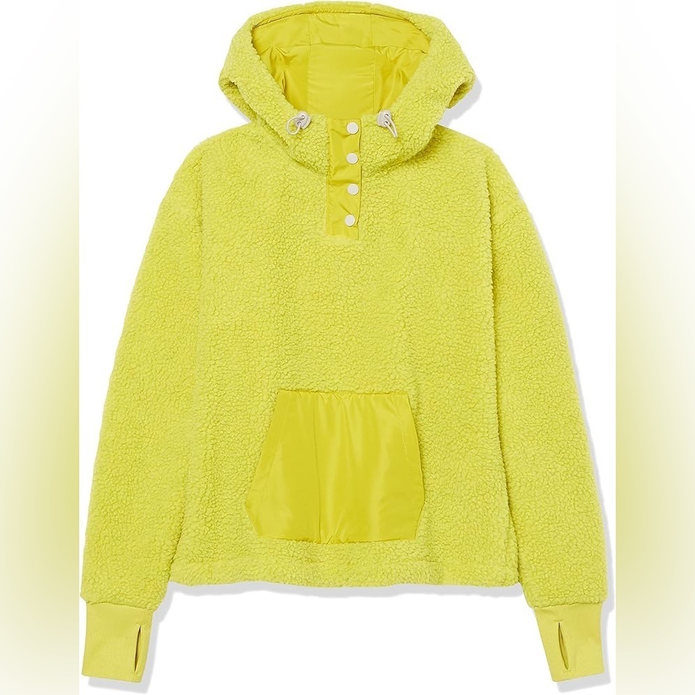 NWOT Amazon Essentials Teddy Fleece Quarter Snap Hoodie in Yellow L